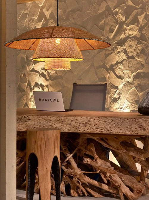 Hand-woven vintage rattan pendant light for restaurants and hotels - vue 5 sur 10