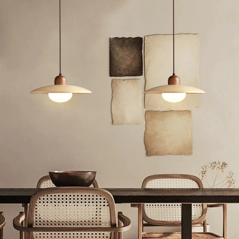 Retro Japanese style wooden LED pendant light