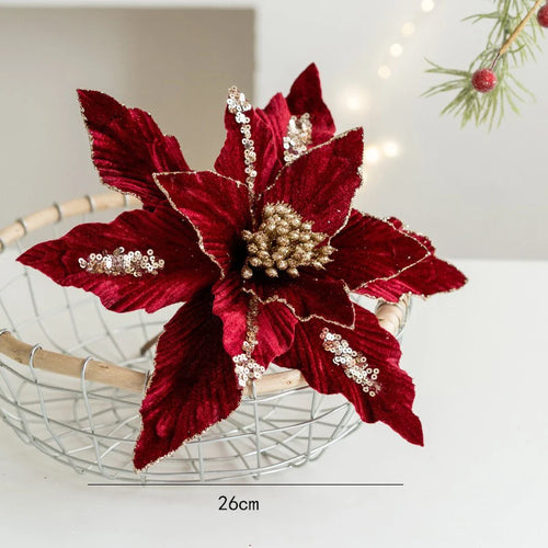 Artificial Christmas flower in glitter velvet festive decoration for home - vue 10 sur 12
