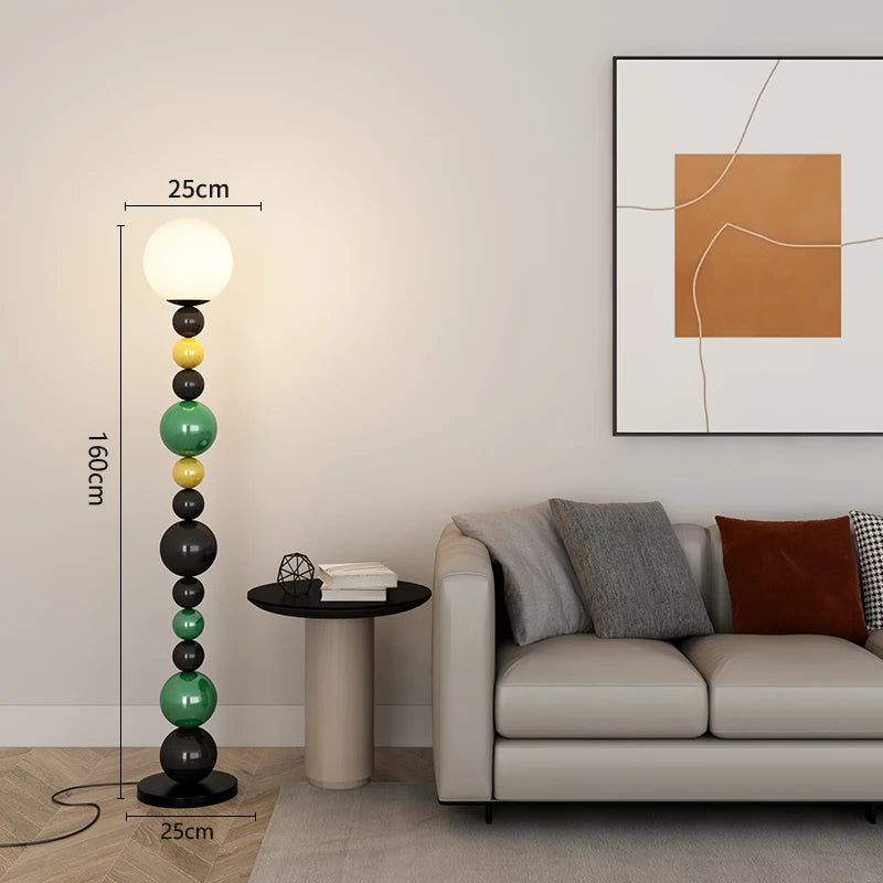 Modern floor lamp with colourful beads and glass shade - vue 9 sur 9