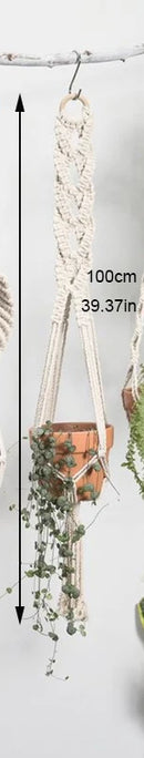 handmade macrame hanging plant holder made of natural cotton