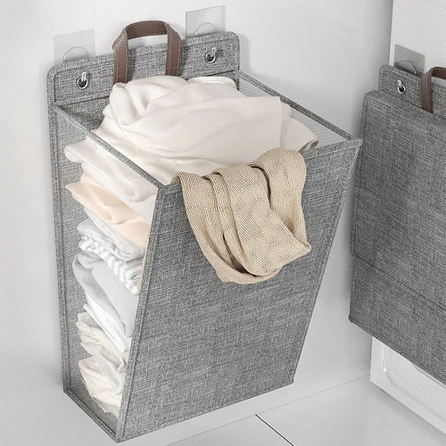 Multifunctional wall-mounted foldable adhesive laundry basket for clothes