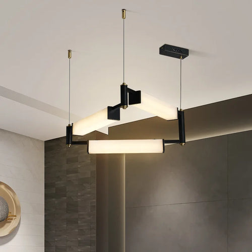 Modern white marble LED pendant ceiling light, contemporary decorative style, ideal for villas - vue 3 sur 16