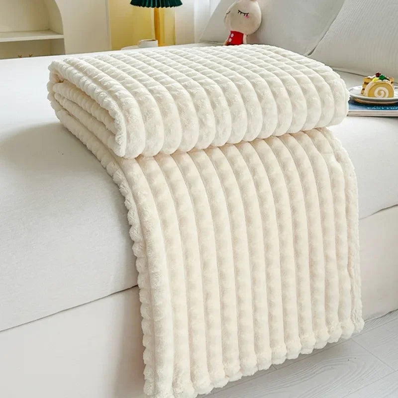 Flannel faux fur throw with check pattern for winter