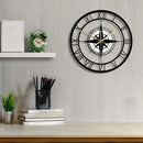 silent wall clock with compass and direction map