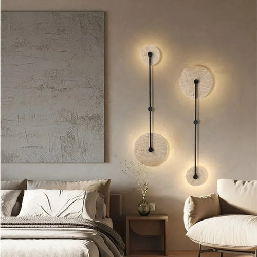 Japanese yellow travertine LED wall light for hotel and home decor - vue 2 sur 11