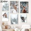 Winter forest wall art with fox, owl and deer