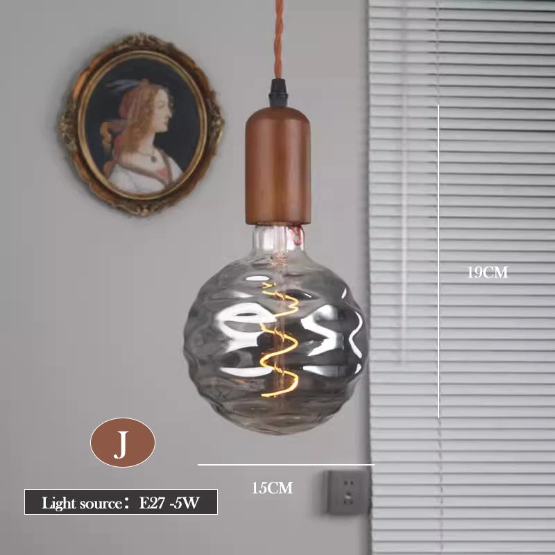 Retro art glass chandelier with solid wood for interior decoration - vue 24 sur 25