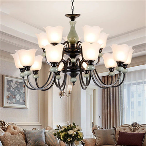 Vintage ceramic chandelier American style classic indoor lighting - vue 10 sur 12