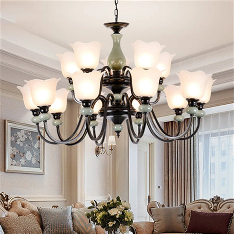 Vintage ceramic chandelier American style classic indoor lighting - vue 10 sur 12