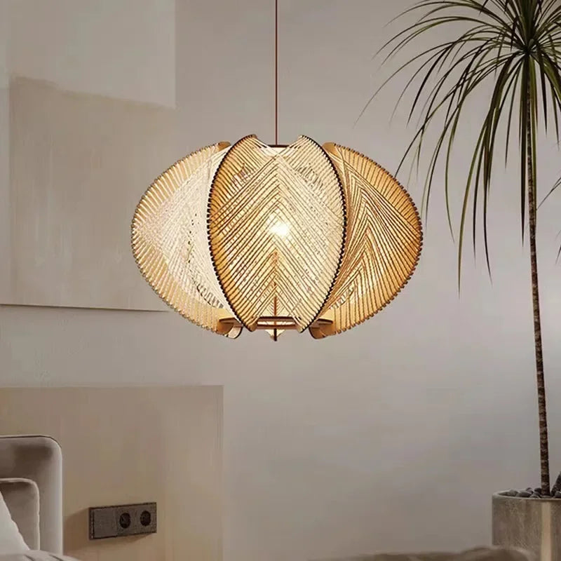 Elegant natural Japanese rattan pendant chandelier