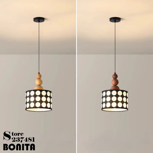Retro walnut polka dot chandelier for interior decoration - vue 5 sur 8