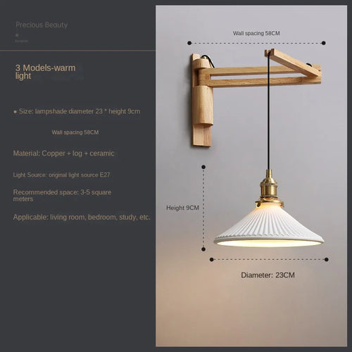 Extendable and adjustable Japanese style retro wood pendant light - vue 9 sur 10