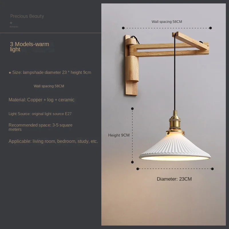 Extendable and adjustable Japanese style retro wood pendant light - vue 8 sur 10
