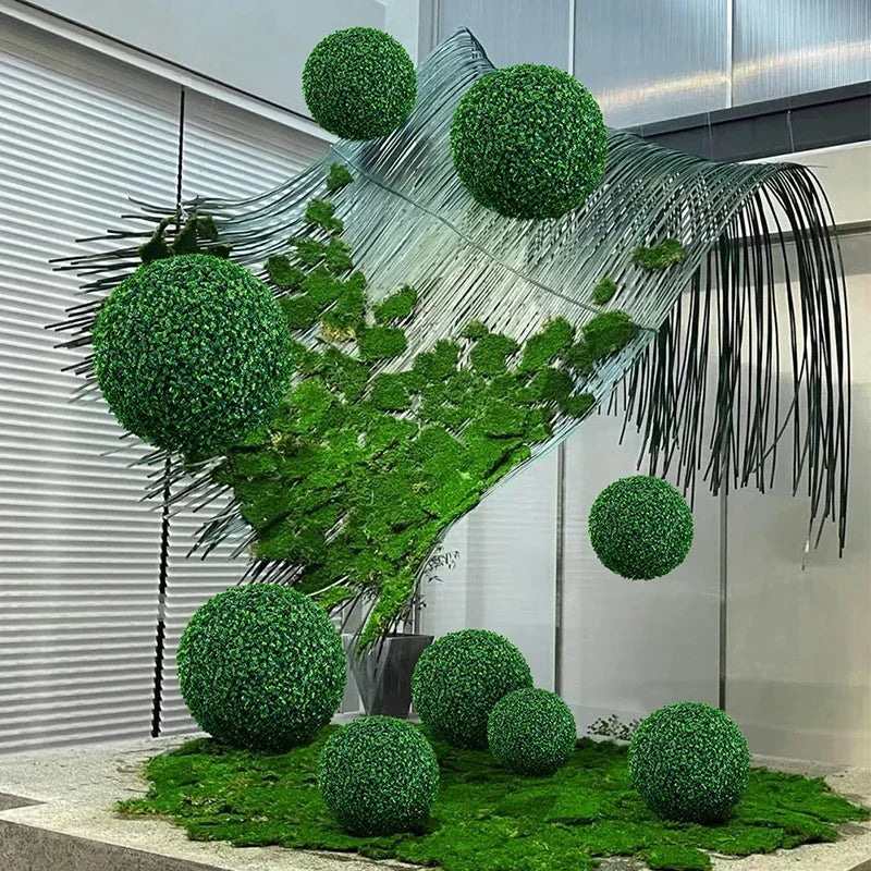 Decorative artificial boxwood ball for indoor and outdoor use