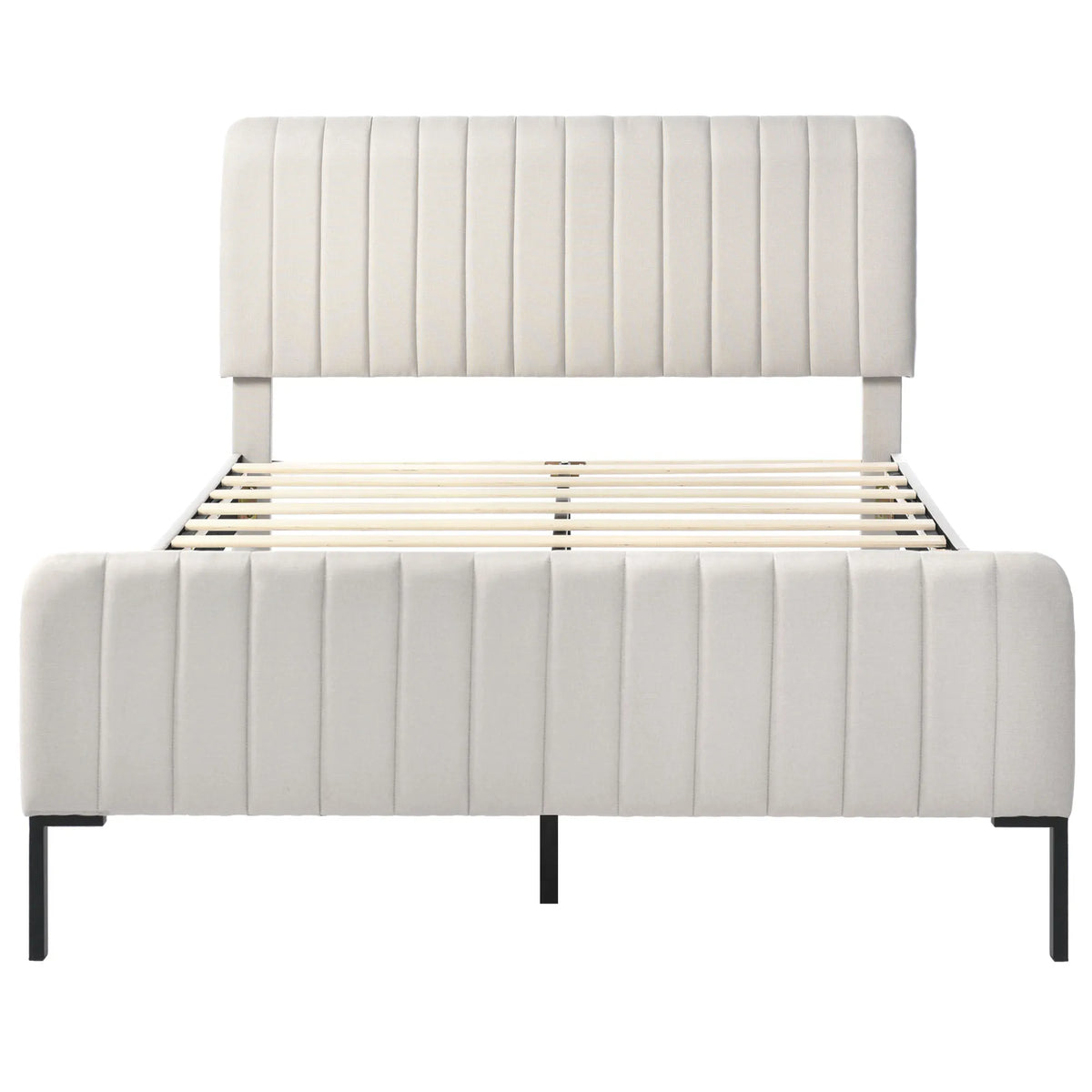 Headboard height is adjustable, 55cm high and thickened headboard Double bed with upholstered bed frame without mattress - vue 2 sur 8