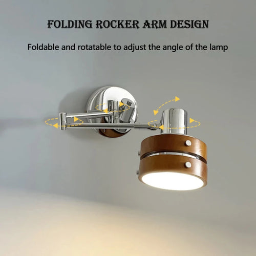 Retro foldable solid wood wall lamp for reading - vue 7 sur 10
