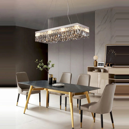 Dimmable round rectangular crystal LED chandelier - vue 3 sur 18
