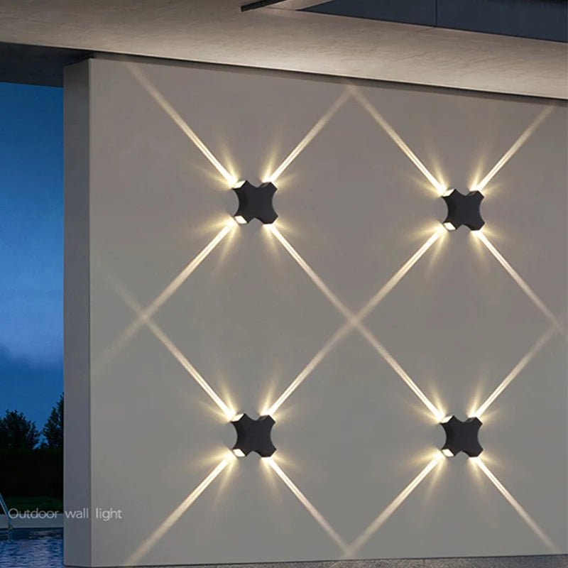 Narrow LED wall light with four beams for outdoor garden lighting - vue 5 sur 6