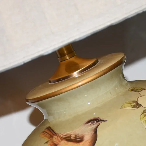 Nordic ceramic desk lamp with flower and bird pattern - vue 5 sur 9