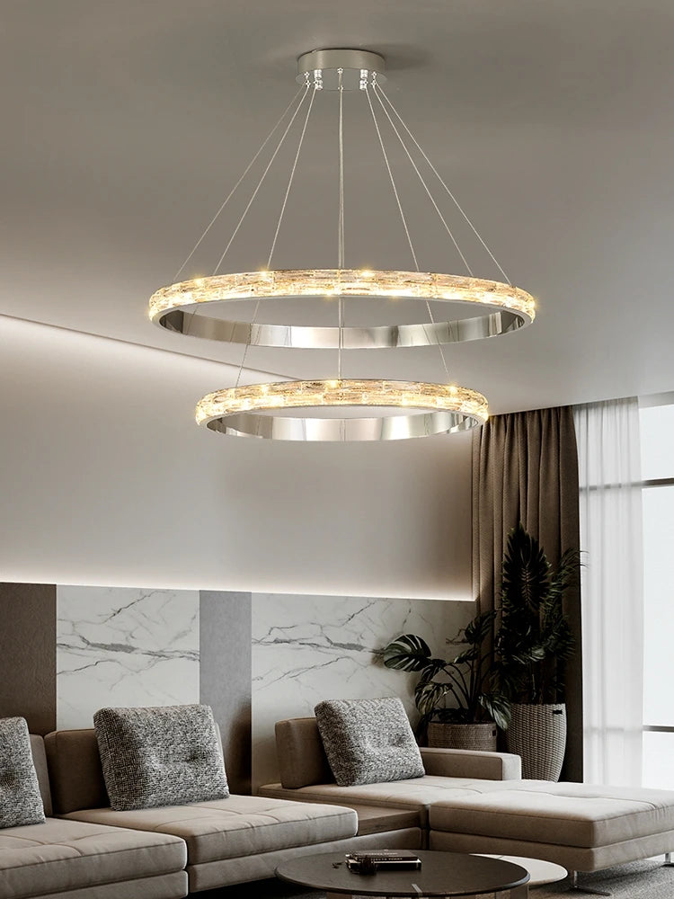 Luxurious modern stainless steel crystal pendant light - vue 3 sur 12