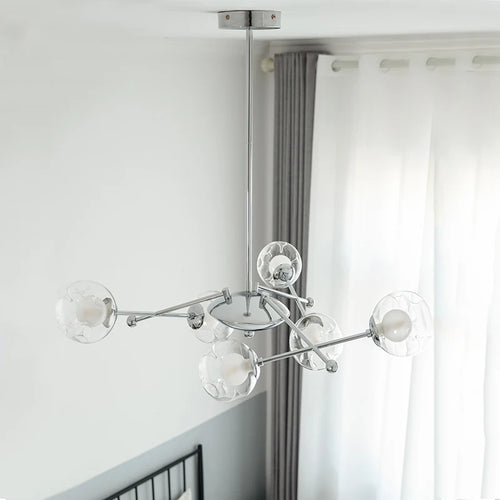 Clear glass Bauhaus style chandelier for hotel - vue 3 sur 9