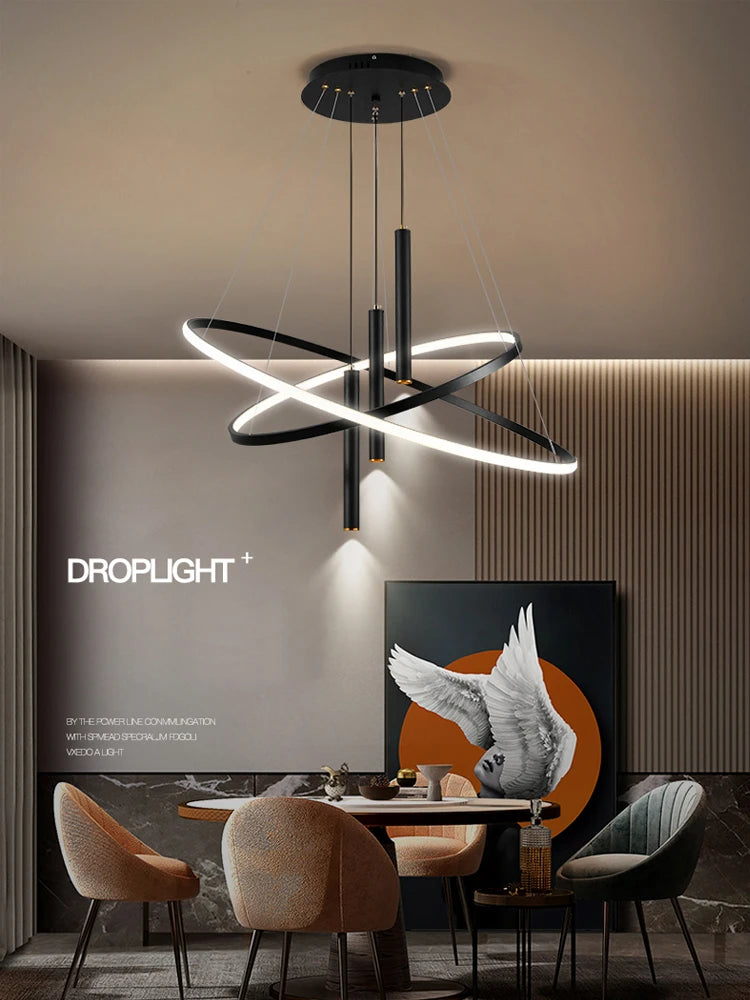 Modern round LED chandeliers for living room, dining room, kitchen island – pendant light fixture, home decor indoor lighting - vue 3 sur 15