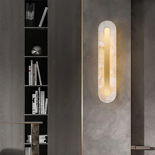 Luxury natural marble oval rectangular LED wall light - vue 4 sur 7