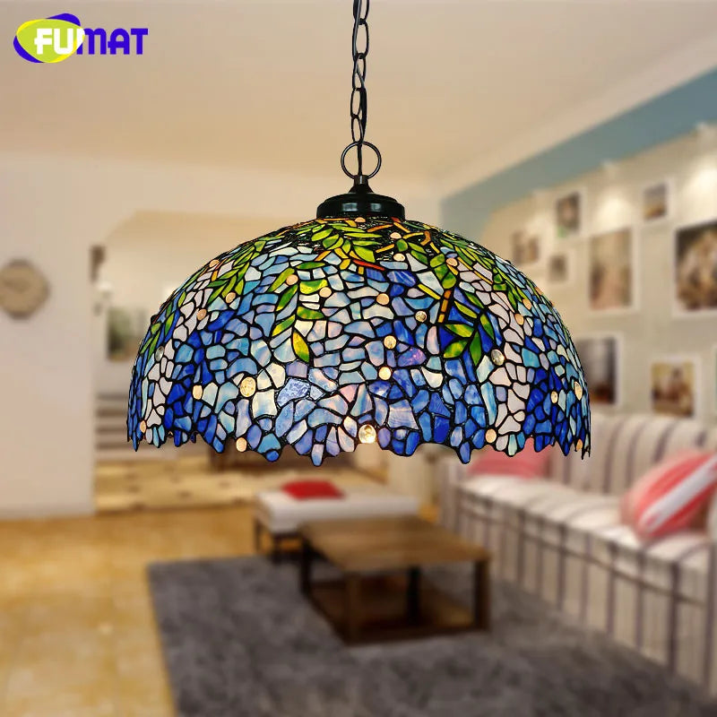 Tiffany stained glass wisteria pendant light for living room, hotel, or villa