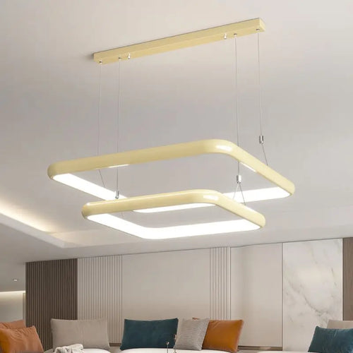 Modern LED square pendant chandelier with pearl finish for home - vue 4 sur 12