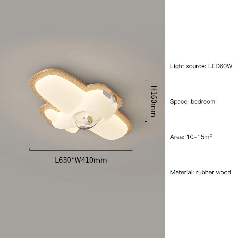 Wooden airplane ceiling light for children's bedroom with playful design - vue 11 sur 12