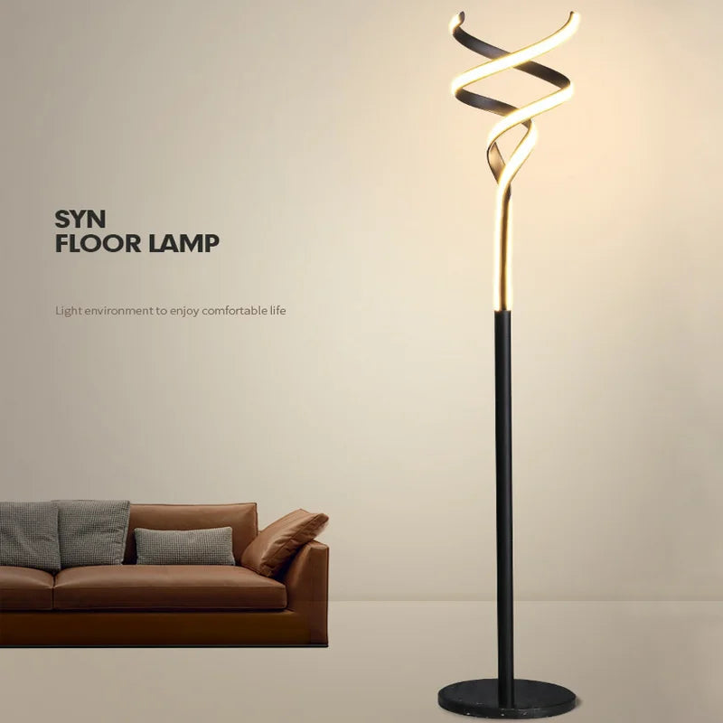 Modern luxury LED double spiral floor lamp with remote dimming