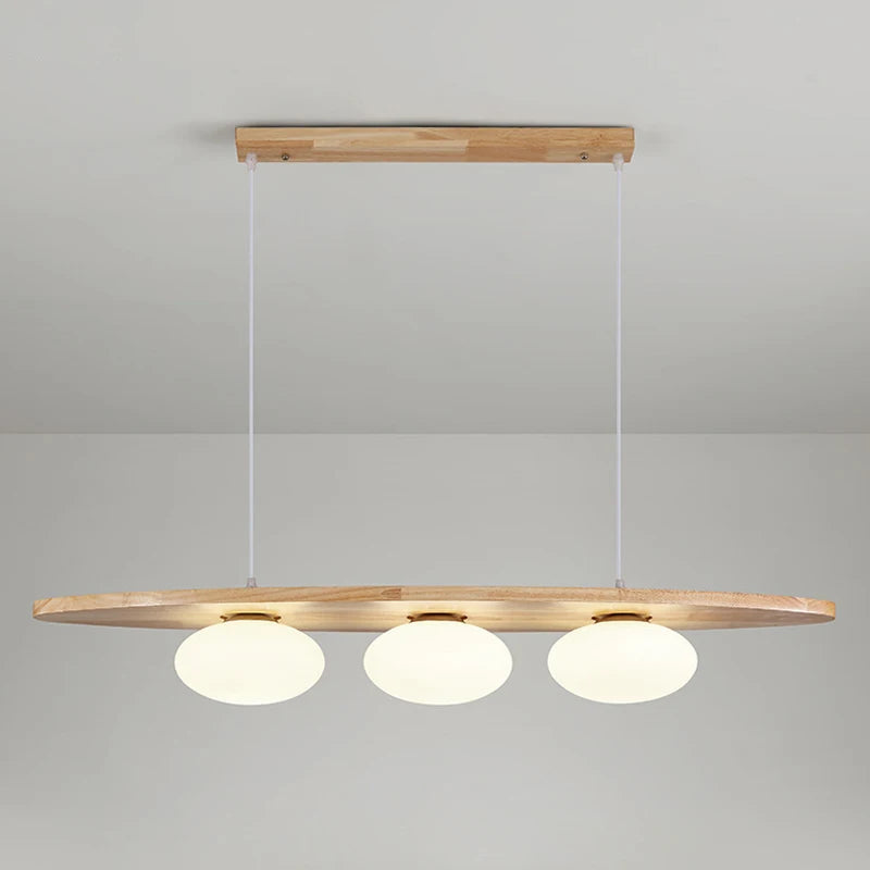Solid wood chandelier with artistic glass pendant - vue 8 sur 8