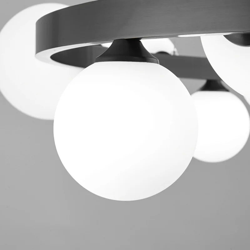 Modern brass ring pendant with white glass - vue 5 sur 10