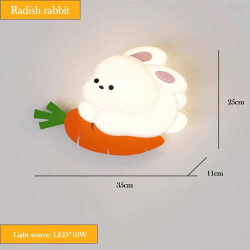 Radish rabbit LED wall light for children's room - vue 9 sur 8