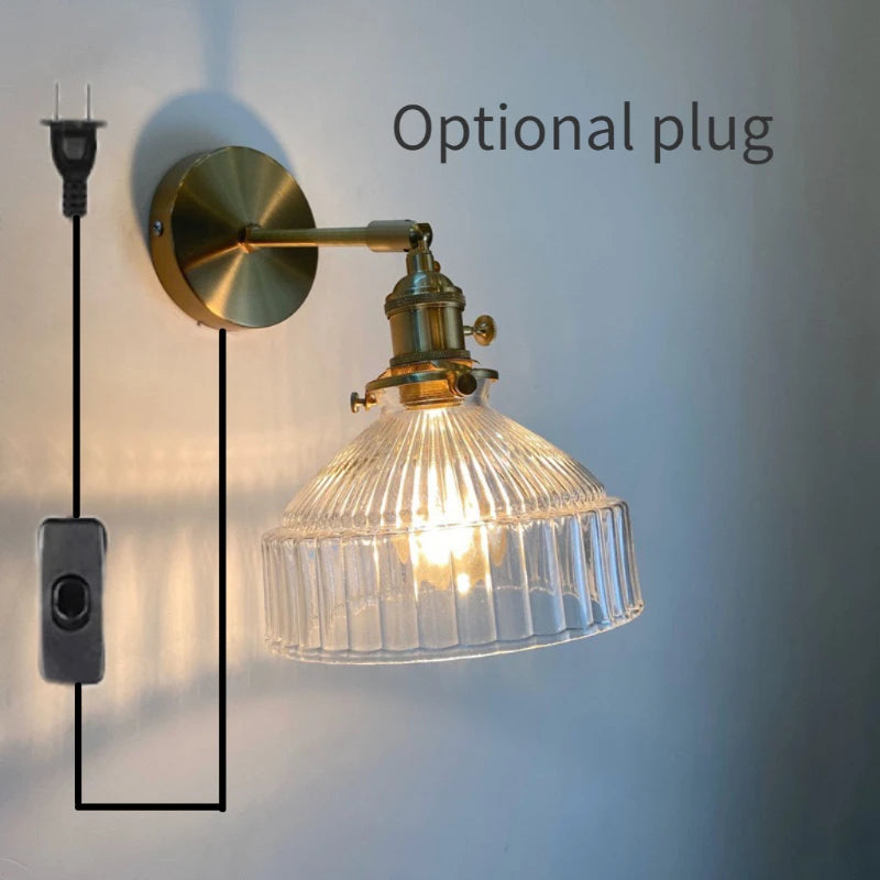 Modern vintage glass wall light for bedroom, mirror, hallway, bedside, cafe, restaurant, switch and plug - vue 4 sur 20
