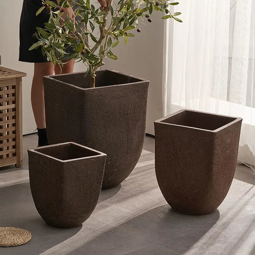 Square clay flower pot for outdoor garden with breathable plants - vue 2 sur 9