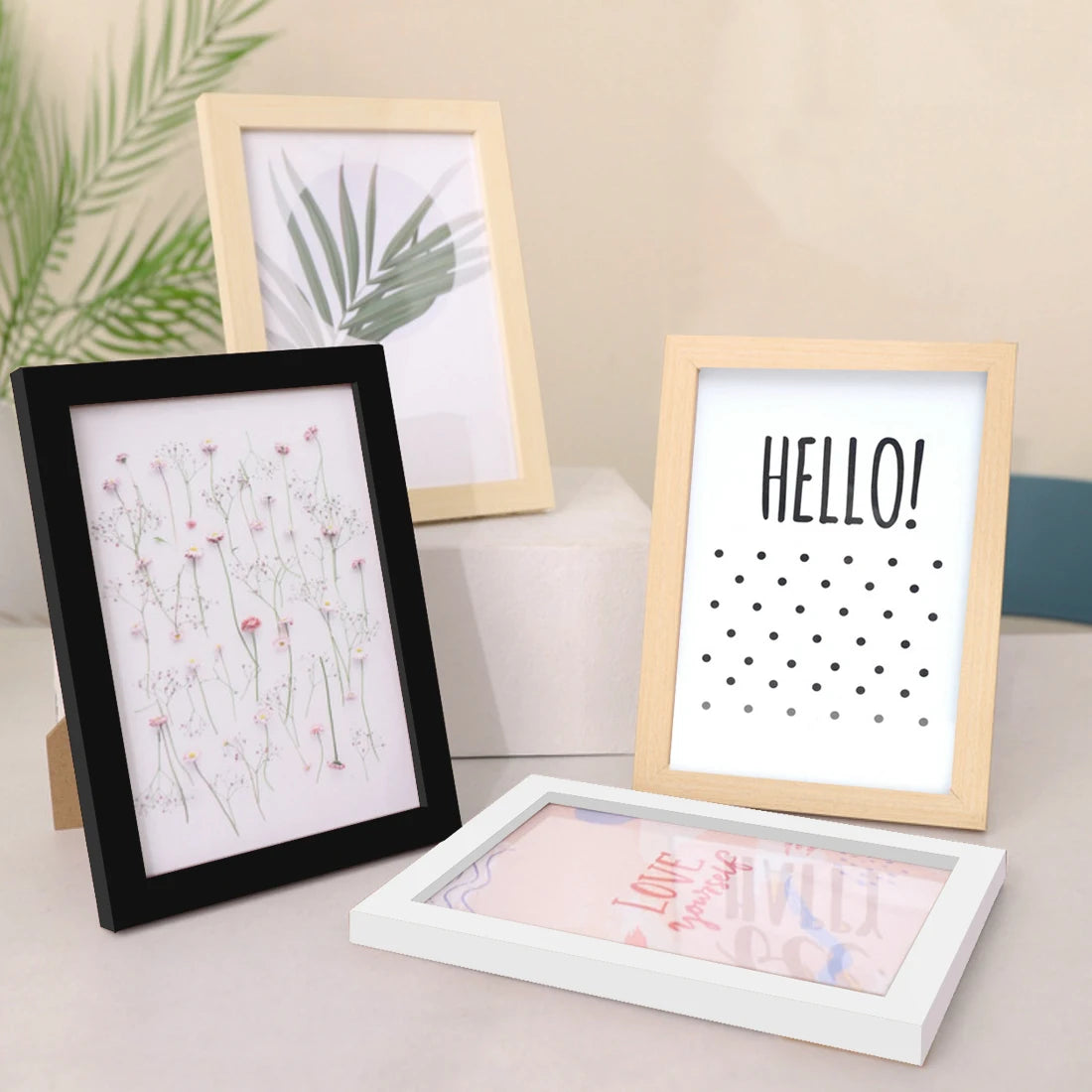 Wooden photo frame for wall and desk decoration