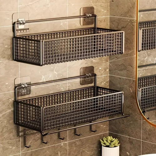 space-saving metal wall-mounted storage basket for accessories - vue 2 sur 6