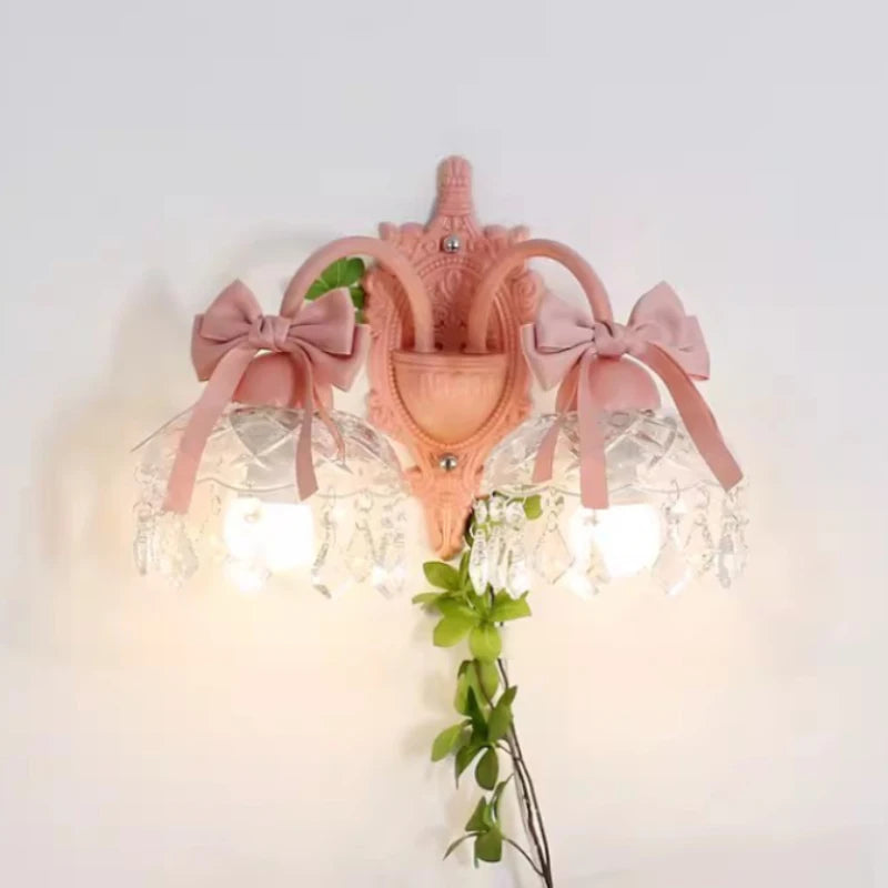 Pink crystal glass wall light for little girl