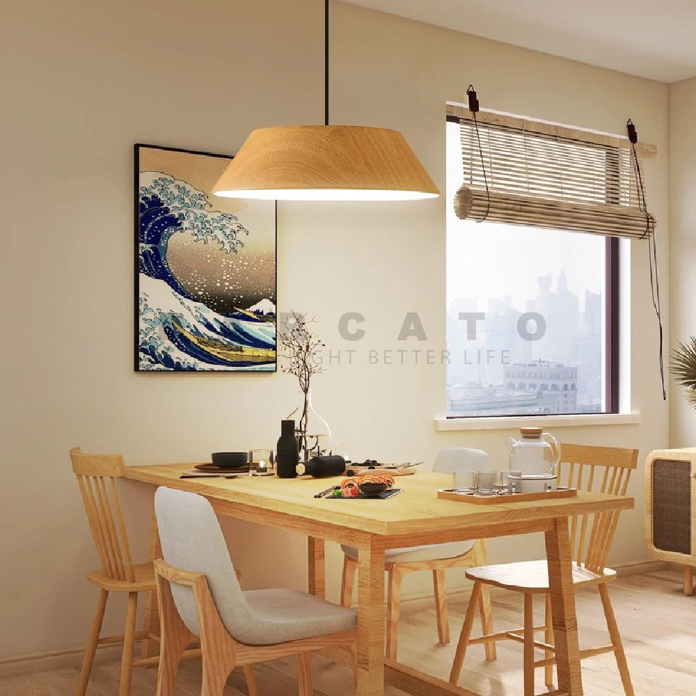 Metal and wood pendant light