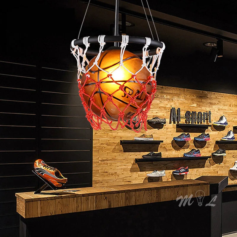 Acrylic pendant light with basketball hoop design - vue 4 sur 8