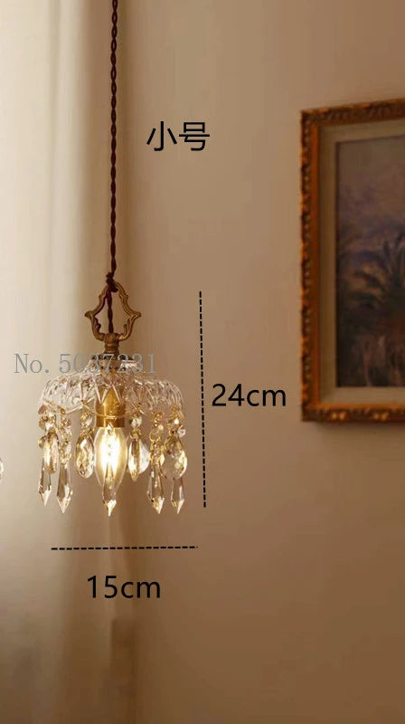 Nordic retro brass crystal and glass pendant chandelier - vue 10 sur 10
