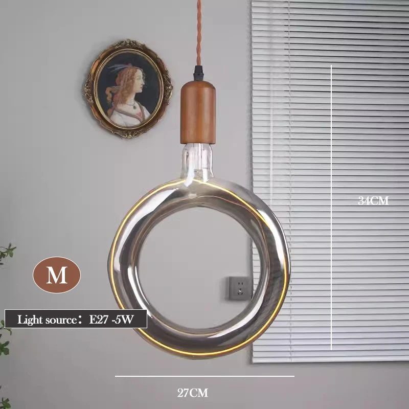 Retro art glass chandelier with solid wood for interior decoration - vue 13 sur 25