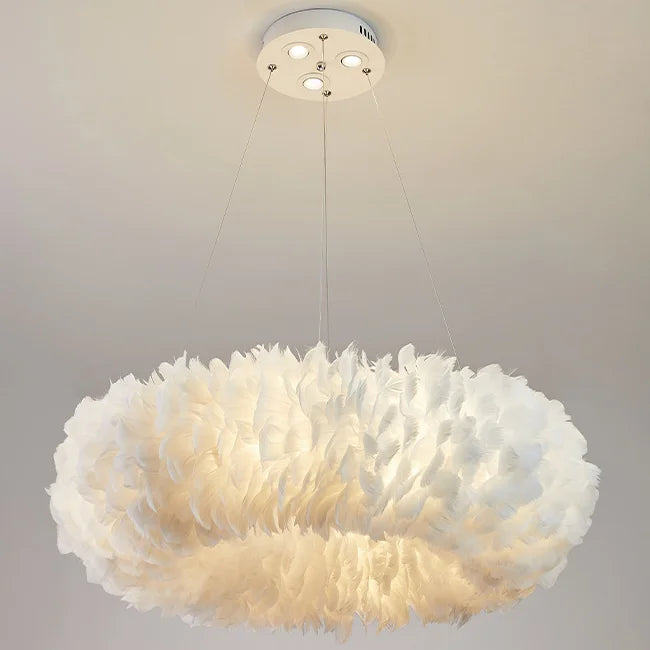 Nordic LED chandelier with feather pendant