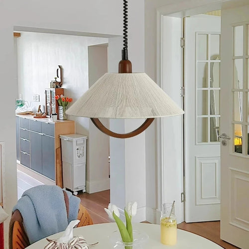 Hemp rope and wood pendant light new style - vue 3 sur 7