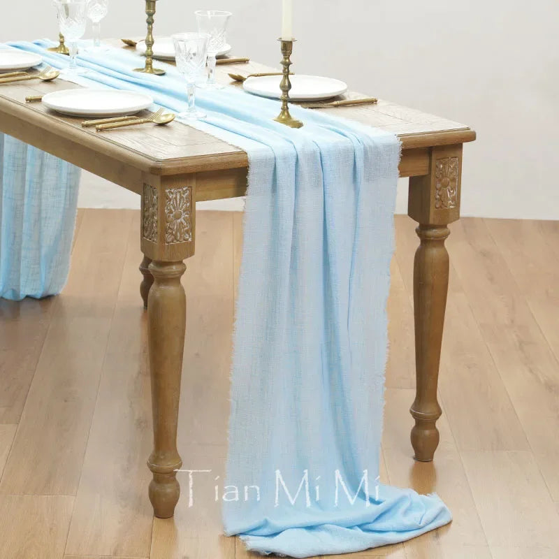 Vintage beige cotton gauze table runner for weddings