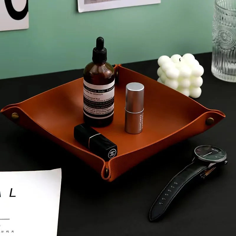 Leather storage box for keys and cosmetics