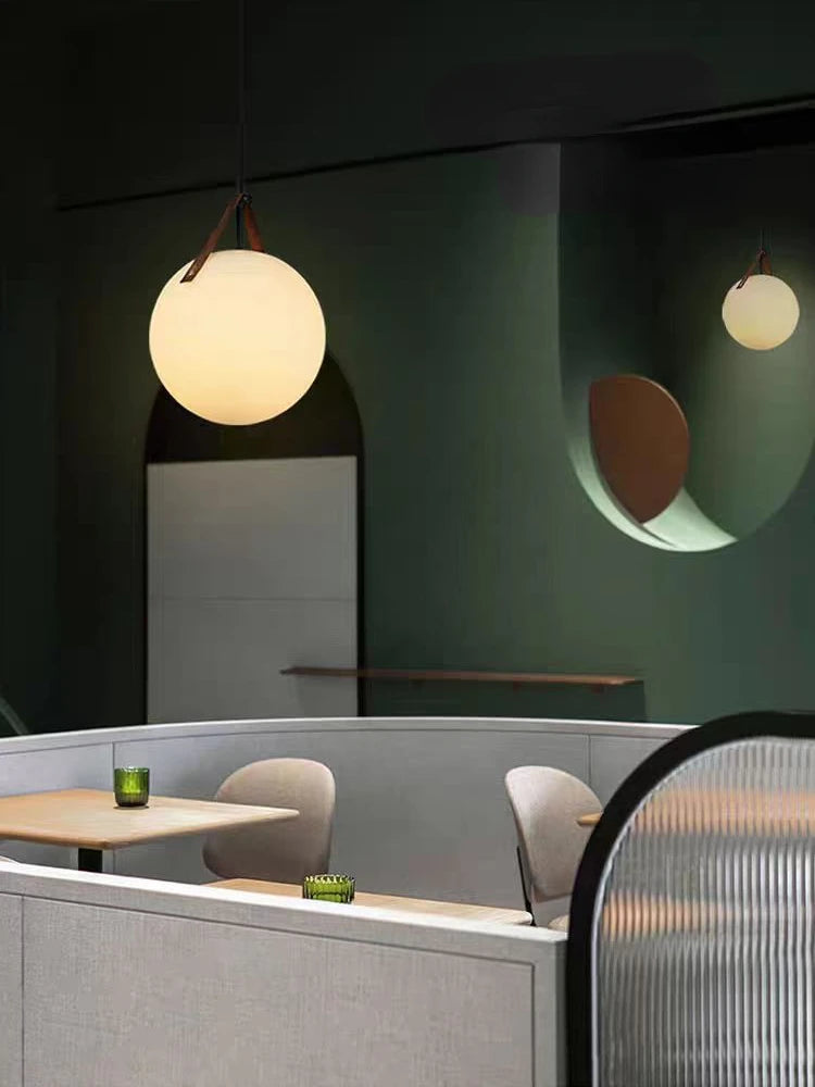 Modern luxury leather and glass ball pendant light