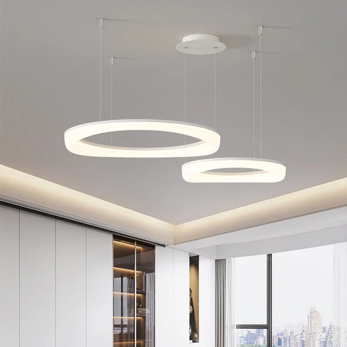 Modern nordic circular LED chandelier, creative design - vue 5 sur 20